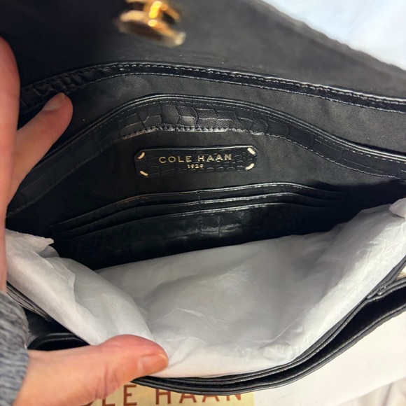 NWT COLE HAAN Christena Envelope Clutch in Black Croc Print